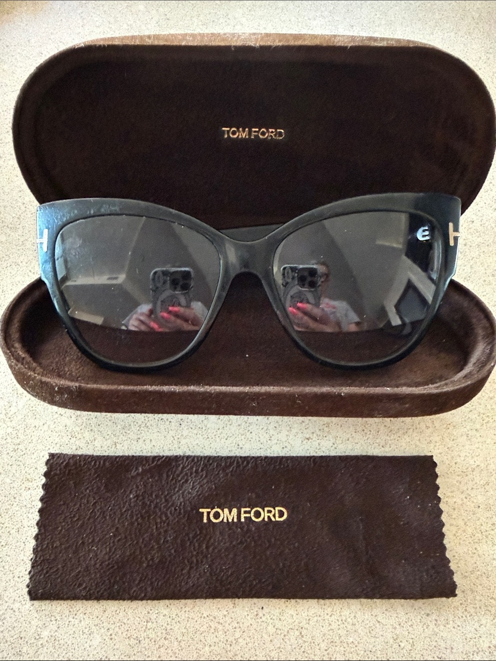 Tom Ford Black Anouska Cat-Eye Sunglasses for Women